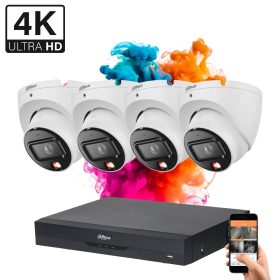   Dahua 4 dome biztonsági kamerás IP kamera rendszer 8MP színes éjszakai képpel