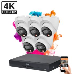   Dahua 5 dome biztonsági kamerás IP kamera rendszer 8MP színes éjszakai képpel