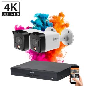   Dahua 2 biztonsági kamerás IP kamera rendszer 8MP színes éjszakai képpel