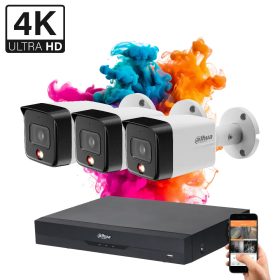   Dahua 3 biztonsági kamerás IP kamera rendszer 8MP színes éjszakai képpel