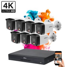   Dahua 7 biztonsági kamerás IP kamera rendszer 8MP színes éjszakai képpel