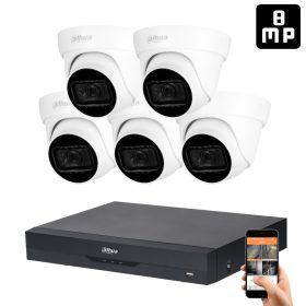   Dahua 5 dome kamerás 8MP 4K kamera rendszer szett 30 méter éjjellátással