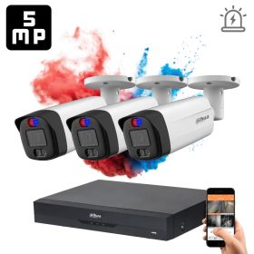   Dahua 3 riasztó kamerás 5MP kamera rendszer beépített szirénával, színes éjjellátással