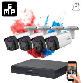   Dahua 4 riasztó kamerás 5MP kamera rendszer beépített szirénával, színes éjjellátással