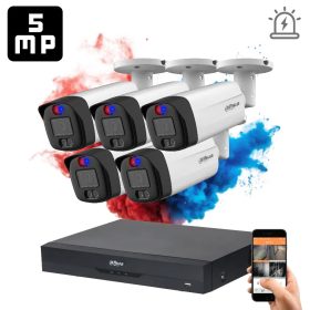   Dahua 5 riasztó kamerás 5MP kamera rendszer beépített szirénával, színes éjjellátással