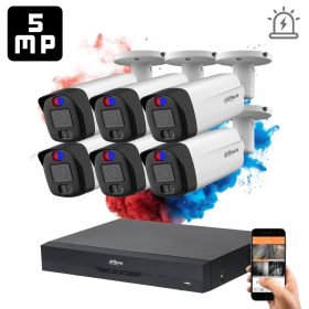   Dahua 6 riasztó kamerás 5MP kamera rendszer beépített szirénával, színes éjjellátással