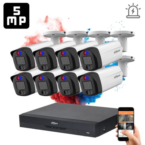 Dahua 8 riasztó kamerás 5MP kamera rendszer beépített szirénával, színes éjjellátással