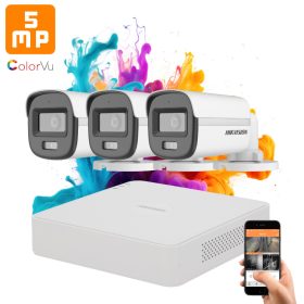   Hikvision ColorVu 3 kamerás biztonsági kamera rendszer 5MP színes éjszakai képpel