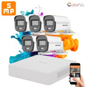   Hikvision ColorVu 5 kamerás biztonsági kamera rendszer 5MP színes éjszakai képpel