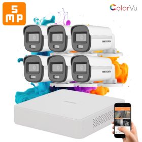   Hikvision ColorVu 6 kamerás biztonsági kamera rendszer 5MP színes éjszakai képpel