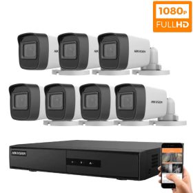   Hikvision 7 biztonsági kamerás IP kamera rendszer 2MP Full HD