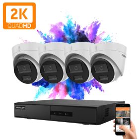   Hikvision 4 dome biztonsági kamerás IP kamera rendszer 4MP színes éjjellátással