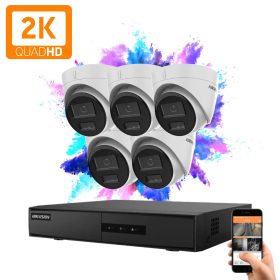   Hikvision 5 dome biztonsági kamerás IP kamera rendszer 4MP színes éjjellátással