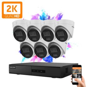   Hikvision 7 dome biztonsági kamerás IP kamera rendszer 4MP színes éjjellátással