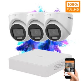   Hikvision TurboHD-TVI 3 kamerás dome kamerarendszer 2MP színes éjszakai képpel