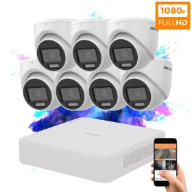   Hikvision TurboHD-TVI 7 kamerás dome kamerarendszer 2MP színes éjszakai képpel