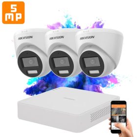   Hikvision TurboHD-TVI 3 kamerás dome kamerarendszer 5MP színes éjszakai képpel