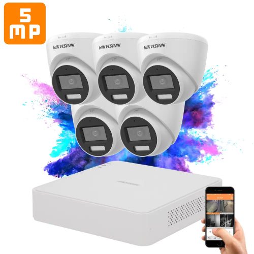 Hikvision TurboHD-TVI 5 kamerás dome kamerarendszer 5MP színes éjszakai képpel