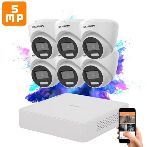 Hikvision TurboHD-TVI 6 kamerás dome kamerarendszer 5MP színes éjszakai képpel